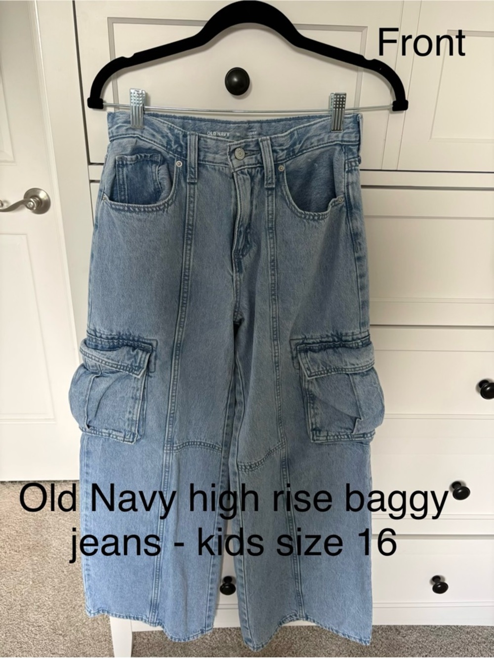 Old Navy kids high rise baggy wide leg jeans, size 16